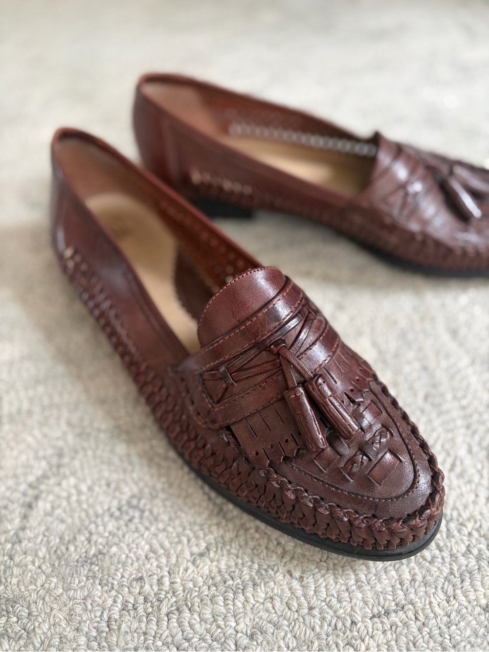 Nunn Bush Brown Woven Leather Tassel Loafers Mens 9.5M Made in Brazil - Picture 3 of 8